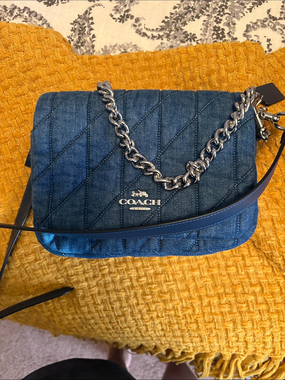 Coach Quilted Denim Chain Crossbody Bag - Blue